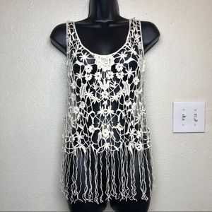 Roommates Crochet Long Fringe Tassel Tank Top M